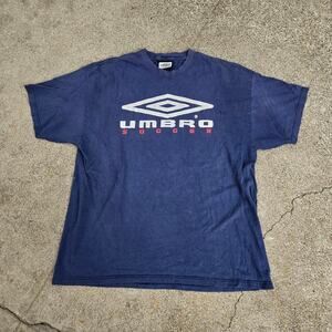 Vtg 90s UMBRO Soccer Diamond Spellout Graphic Athletic Soccer TShirt Navy XL
